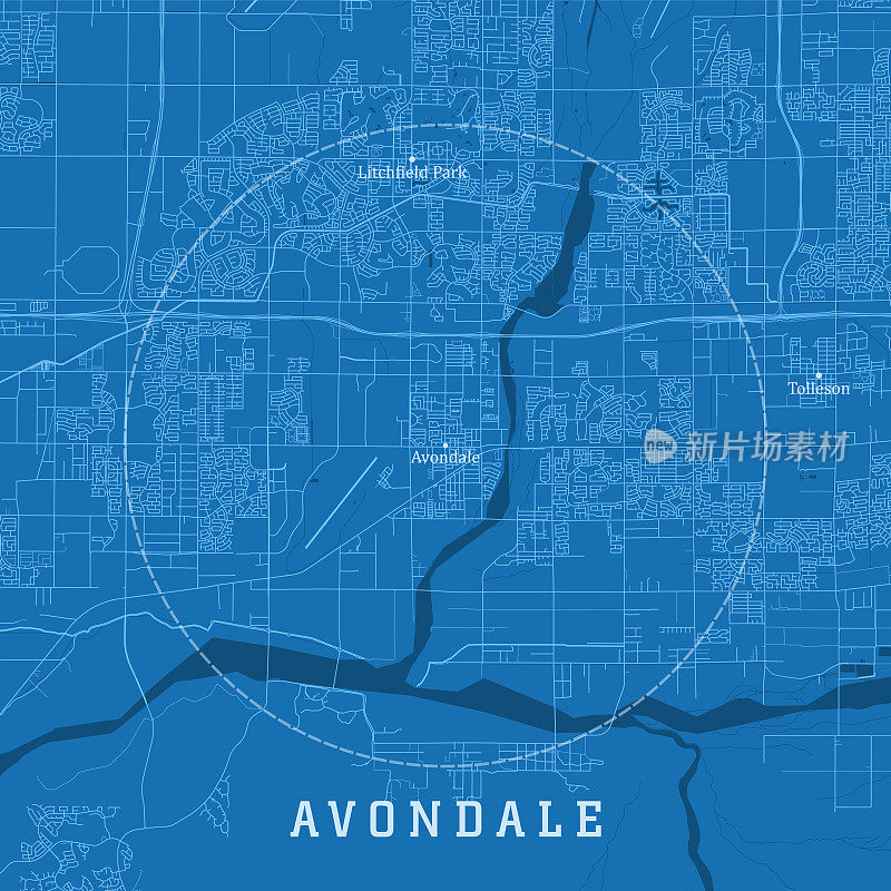 Avondale AZ城市矢量道路地图蓝色文本